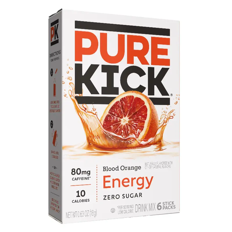 6x Pure Kick Energy Blood Orange Drink Mix Beverage Nectar Refreshment Thirst Quencher Juice 6ct