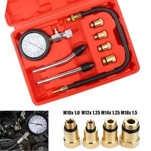 Gas Engine Cylinder Compression Tester Set, 3” Dual Color Pressure Gauge, Non-Thread Rubber Cone, Quick Diagnosis Tool with Storage Case for Petrol Engine Repair