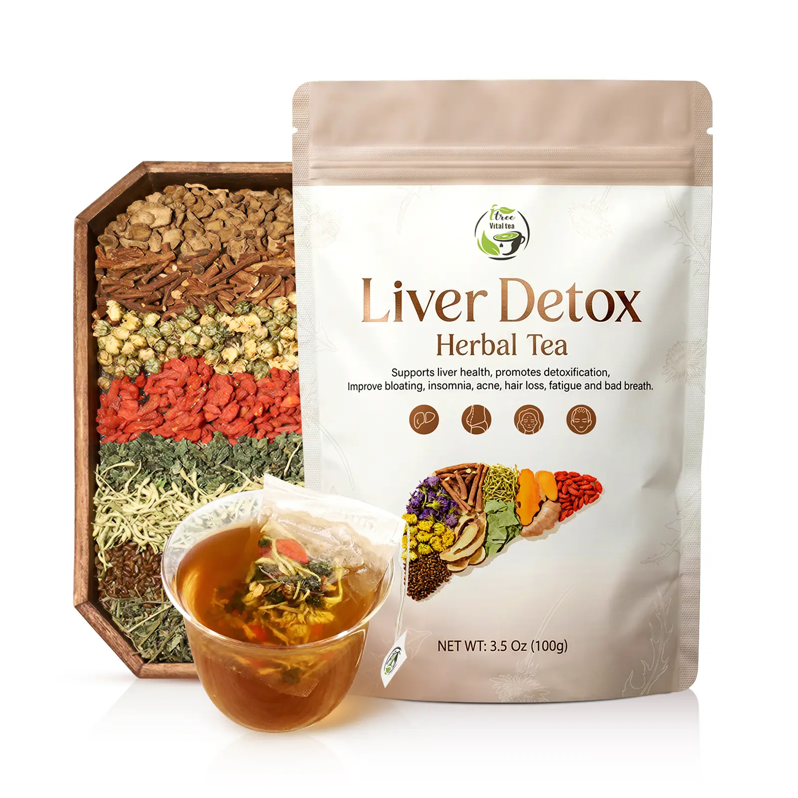 Liver and Kidney Detox Cleanse Tea - Milk Thistle GojiBerry Dandelion root Honeysuckle, Dry Eyes and Acne, Hand-picked 9 Organic Herbs, Edible corn fiber tea bags,  Beverage Natural | iTREE · Vital-Tea