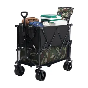 Sweetcrispy 320L Outdoor Folding Double-Decker Wagon with Brakes, 440 lbs Capacity, Flexible Handle, All-Terrain Big Wheels, Compact Pack & Foldable Size for Grocery, Camping