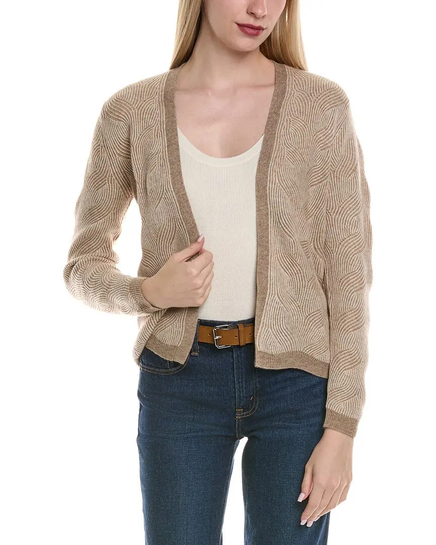 sofiacashmere Two Tone Brioche Cable Wool & Cashmere-Blend Cardigan