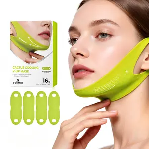Cactus Cooling V-Lift Mask for Jawline – Collagen and Caffeine Face Contouring Band, Helps Improve Sagging Skin, Reduce Puffiness and Enhance V-Shaped Facial Definition 4PCS