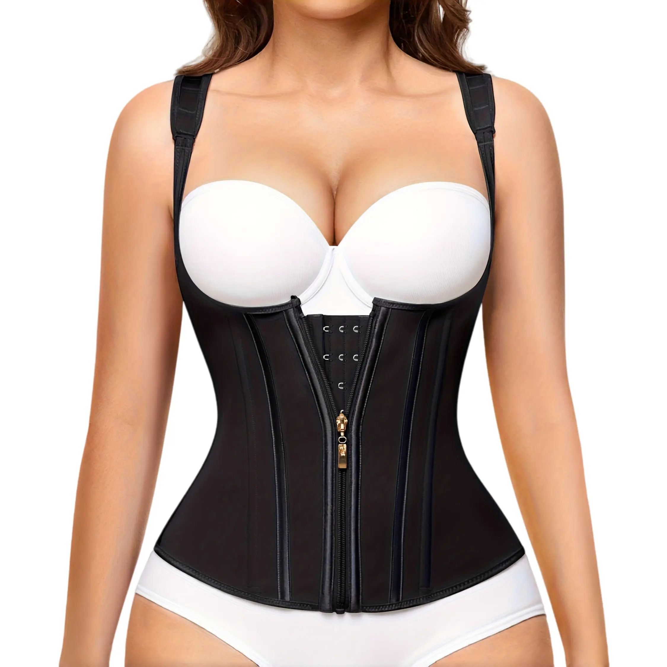 Compression Waist Cincher Belt for a Flat Belly, Solid Shaper with Adjustable 3-Row Buckle and Chest Support, Snug Fit Workout Wear