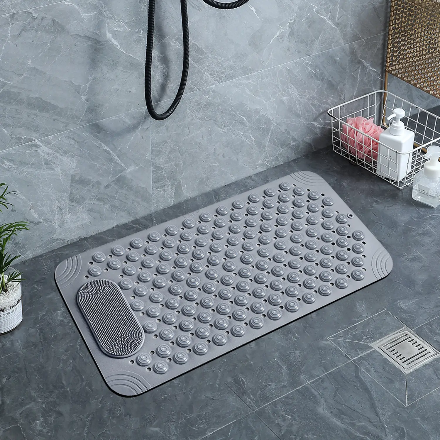 Non-Slip Bathtub Shower Mat with Suction Cups & Drain Holes, Soft Cushioned Massage Bath Mat, Quick Dry Waterproof Anti-Scratch Nonslip Bathroom Rugs for Family Bathroom Tub, Bath Mat For Tub