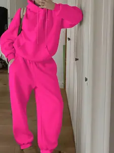 Fall and Winter Women's Y2K Casual Sweatshirt and Pants Set, 'le Soleil' Embroidered Loose Long Sleeve Hoodie with Kangaroo Pocket, Warm Fleece Lined Jogger Pants for Daily