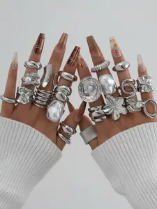 22pcs Chunky Vintage Wide Face Asymmetric Floral Statement Unique Design Rings Set, Women's Daily Wear Jewelry, Ideal Gift for Girlfriend, All Seasons