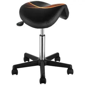 【fathersdaygift】VEVOR Adjustable Height Saddle Stool with Wheels, 400 LBS Weight Capacity, Thick PU Leather Swivel Chair, Commercial Salon Furniture for Spa, Clinic, Black (), Adjustable Height Chairs