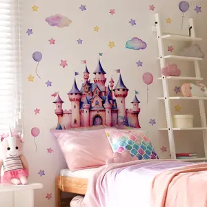 A set of two (30*60cm*2pcs) castle, cloud, balloon, and star wall stickers for living room, entrance, and bedroom home decoration and beautification, Decoration Items. Self-adhesive. M15524-ZJ