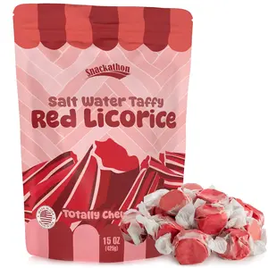 Snackathon Salt Water Taffy Single Flavor, Red Licorice, Bulk Individually Wrapped Gourmet Candy, Soft & Chewy Sweet Treats, 15 oz Resealable Bag