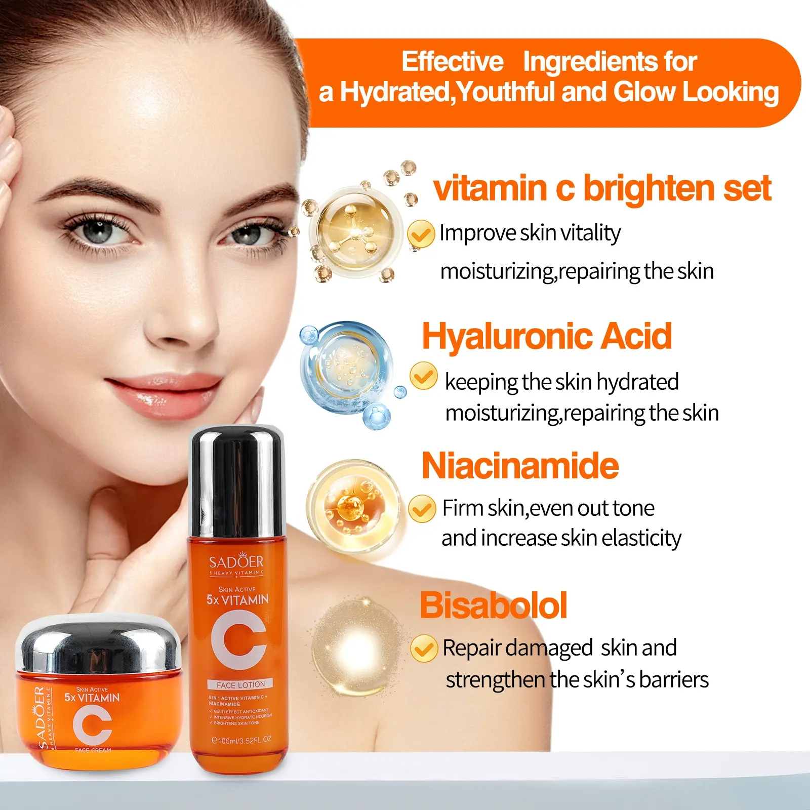 SADGER 5×VITAMIN C SKIN GIFT BOX SADOER] 5X Vitamin C Skincare Set Hydrating Glowing Repairing Skin