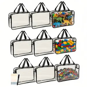 6/9-Pack  Toy Storage Bags with Labels & Pen,Reusable PVC Clear Packing Cubes, Waterproof Zipper Organizer for Building Blocks, Puzzles, Stationery, Kids Books, Toiletries Travel Organization Pouch Set