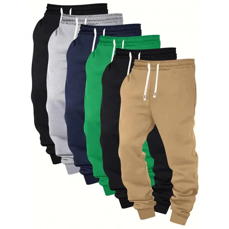 6-Pack Men'S Solid Color Sweatpants, Polyester Knit, Regular Fit, Drawstring Waist, Casual Athletic Joggers with Pockets, Slight Stretch,/Fall Season, 210g/m2 Weight solid color sweatpants cuffed sweatpants