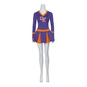 Jennifer Check Cheerleader Uniform Outfit Long Sleeve Top with Mini Skirt Set DK High School Cheerleading Costume