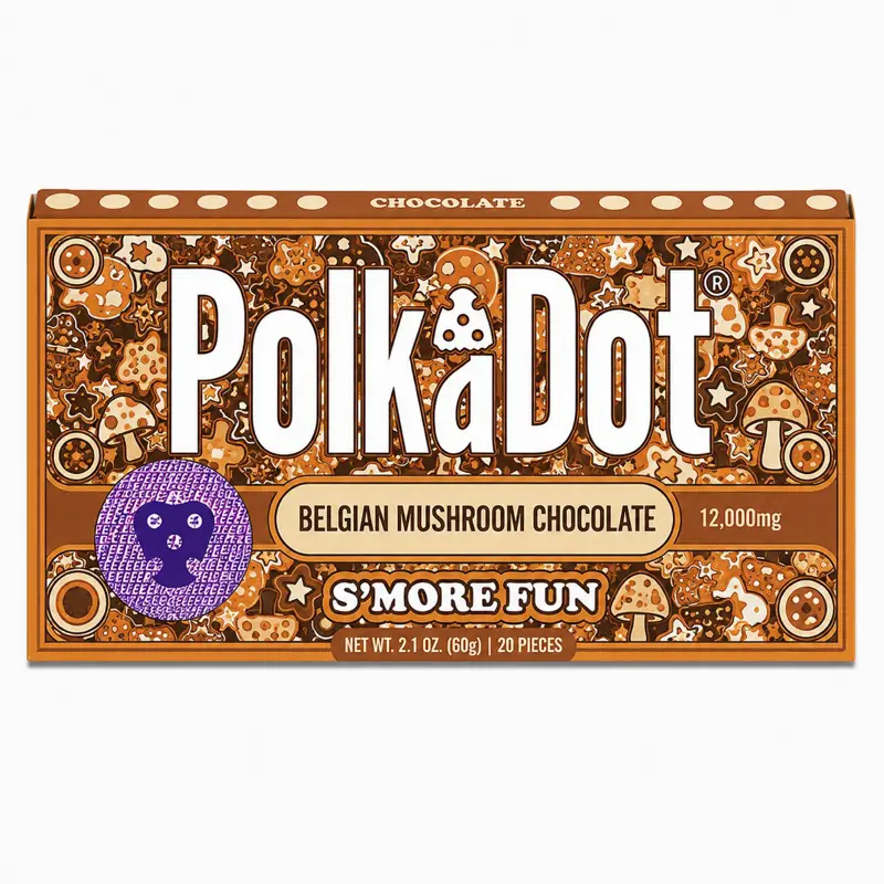 Polkadot Belgian Chocolate, 20 Count, High Potency Plant-based Mushroom Snack, S'more Fun, 100% Organic, High-Quality Ingredients, Made in USA, All Natural, Healthy Chocolate, 20 Piece Chocolate Bar