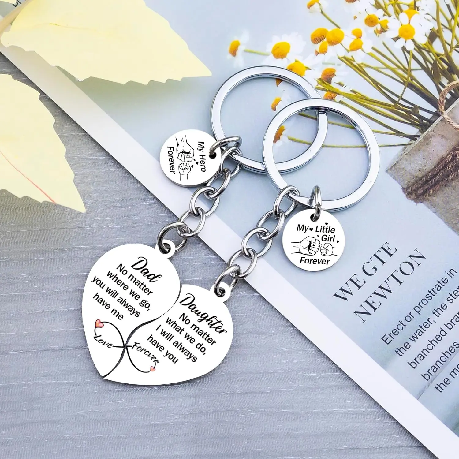 2pcs Dad Daughter Heart Matching Keychains Set for Father Daughter Gifts Christmas Birthday Fathers Day Presents for Dad from Daughters Dads Keychain Daughters Keychain Unique Dads Stuff