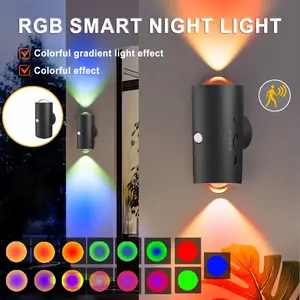 USB Rechargeable LED Night Light with Move Sensor, RGB Gradient Ambient Light, Colorful Nightlight, Dimmable Indoor Light, Magnetic Step Lamp for Entryway, Bedside, Desk, Closet, Decorative Wall Light, Motion Sensor Night Light