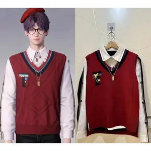 Game Love And Deepspace Rafayel Qiyu Cosplay Costume Necklace Adult Unisex Rafayel Sweater Vest Shirt Vest School Uniform