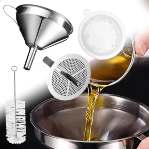 1 Funnel for Filling Bottles, 5 Inch Food Grade 18/8 Stainless Steel Kitchen Funnel with 200 Mesh Filter Strainer for Fryer Oil Grease Juice Milk Coffee