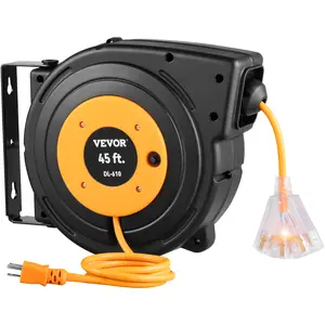 VEVOR Retractable Extension Reel, Heavy Duty 12AWG/3C SJTOW Power Cord 45 FT 12AWG, Black Tested toStandards