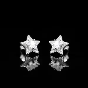 Sterling Silver Star-Shaped Stud Earrings, VVS1 Clarity & D Color, Jewelry Box Packed, Ideal Gift, Birthday Gift