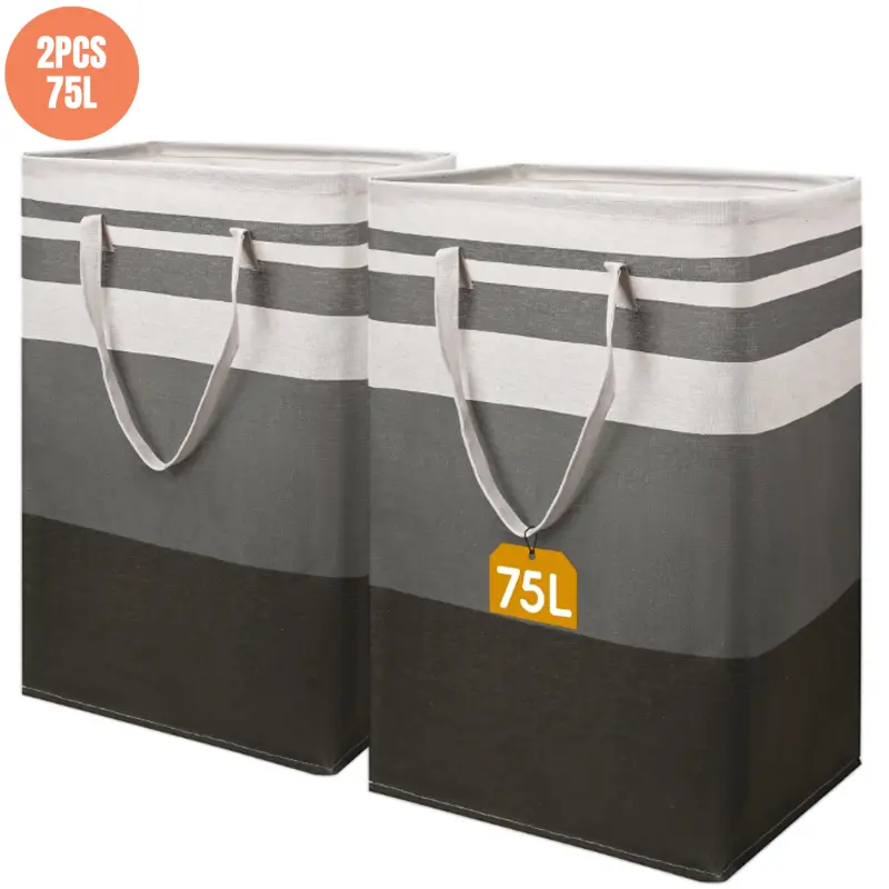 2 Pack Collapsible Laundry Hamper, 75L Large Capacity Freestanding Storage Basket, Gradient Grey Waterproof Organizer with Handle for Bedroom, Dorm, Bathroom and Sundries
