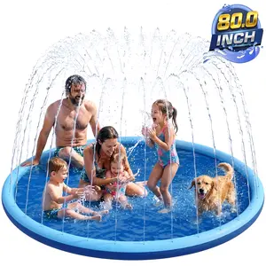 Splash Pad for Kids Ages 4-8, 80" Wide 5mm Thicken Sprinkler Dog Pool, Non-Slip Toddler Outdoor Water Toys for Summer, Backyard Garden Lawn Fountain Play Mat for Parent Kids Baby Pets