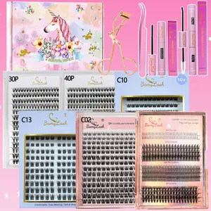 6 Boxes Natural Individual Cluster Lash Set 3D Natural Spike Bottom 30P 40P False Eyelashes Eyelash Clusters Extensions, D Curl Mixed Length 9 Different Style,DIY Lash Extension Kit for Everyday Eye Make Up and Gift for Friend Family and Festival