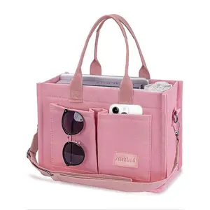 Women's Elegant Solid Color Tote Bag, Fashionable Large Capacity Multi-Pocket Canvas Shoulder Bag, Lightweight Casual Tote for Women