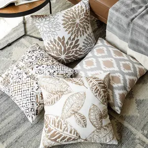 4 Pack Vintage Throw Pillow Covers, 18" Bohemian Ornamental Leaves Dahlia Pattern Geometric Curlicue, Modern for Home Accent Double-Sided Digital Printing Cases, ONLY Cover, NO Including Pillow Washable Cushion Square Cushion