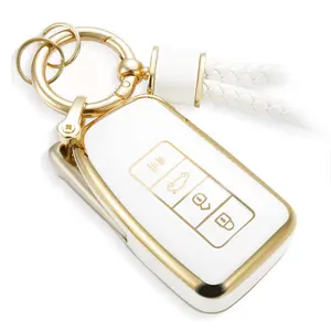 ACEBOY For Lexus Key Fob Cover With Metal Braided Keychain, Upgraded Soft Case For GS GS-F ES IS IS-F RC RC-F NX LX570 RX350/450h (4 Buttons) Key Fob Shell