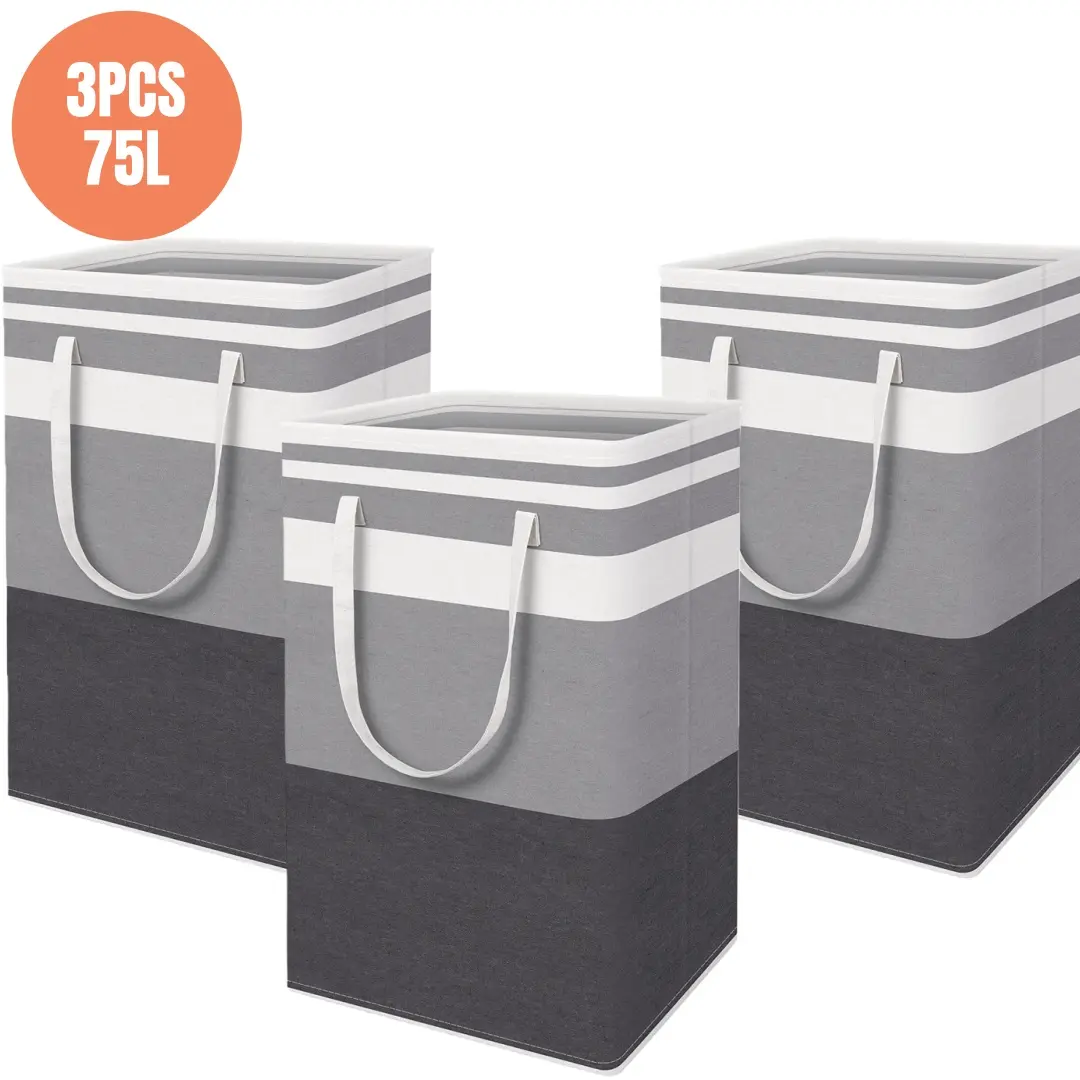 1/2/3 Pack Freestanding Laundry Storage Basket, Large Capacity 75L Waterproof Collapsible Hamper, Gradient Grey Lightweight Organizer with Handle for Home Dorm Bathroom Sundries Storage ：1/2/3 ，75L ，， /  /