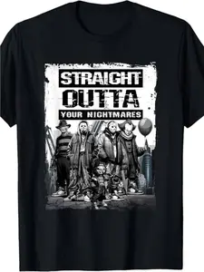 Straight Outta Nightmares" Men's Vintage Horror Halloween T-Shirt - 100% Cotton Casual Round Neck  gifts