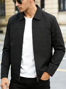 Men's casual jacket, 100% polyester fiber, zipper closure - lapel design, atmospheric light business style jacket, easy to maintain fabric, machine washable, suitable for daily outings, sports and leisure, and formal wear - Spring and Autumn seasons