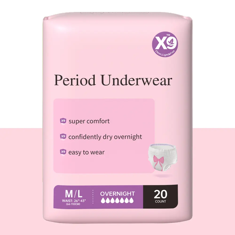X9 Superabsorbent Overnight Disposable Period Underwear for Women, Elastic with 360° Coverage for All Skin Types, M-L Size, 20 Count, Absorbent Pads, Pad, Disposable Underwear Pads, Nighttime Wear