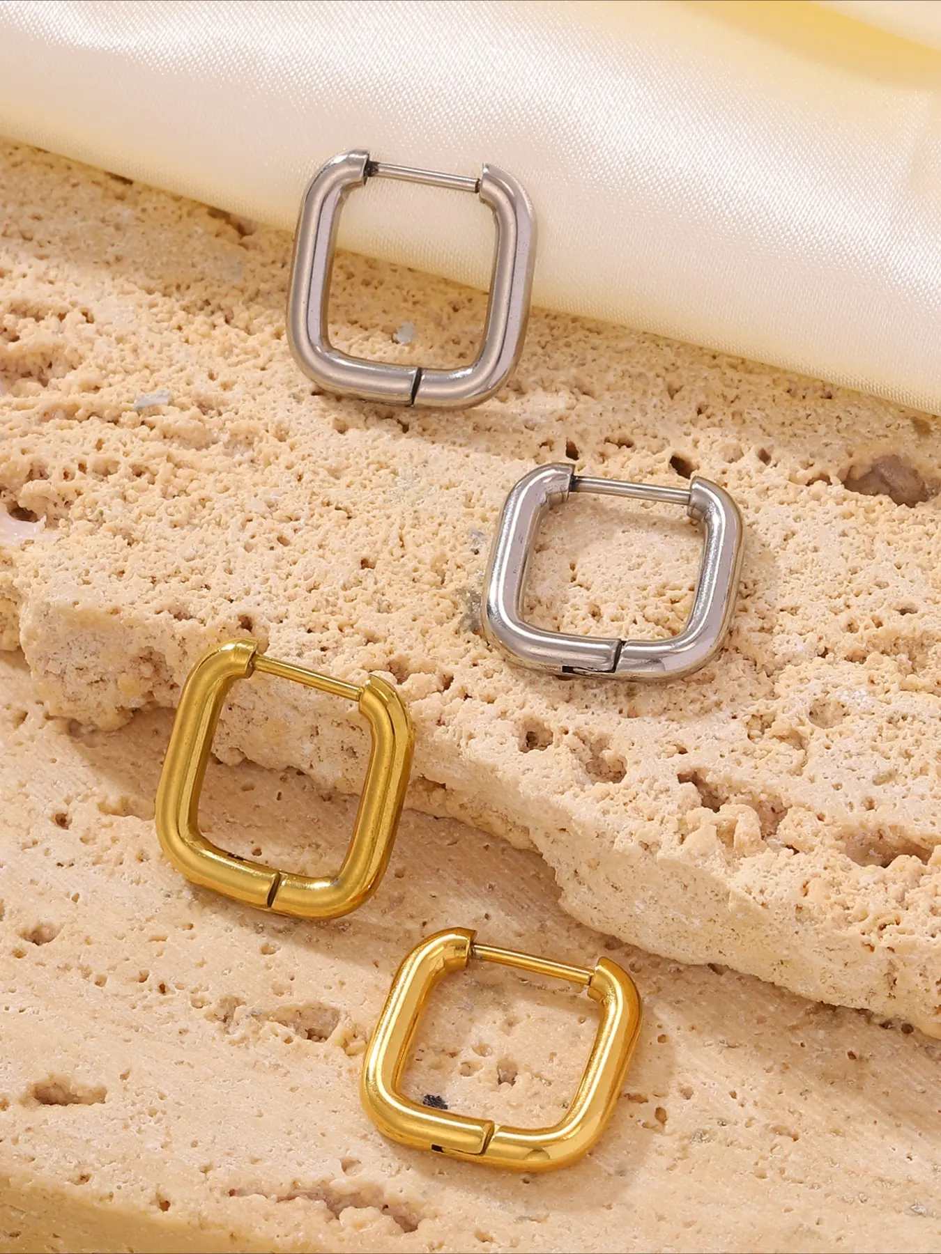 2pcs exquisite and fashionable stainless steel minimalist style ring earrings, elegant minimalist earrings, perfect for daily commuting and a thoughtful gift
