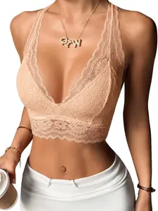 Women's Sexy Lace Bra, Floral Deep V Neck, Y-Shape Back Design, Lightweight Comfortable, Wireless, All Seasons, Perfect for Parties