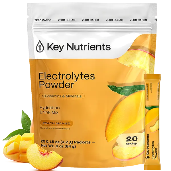 KEY NUTRIENTS Electrolytes Powder Packets - Multivitamin Peach Mango 20 Pack Hydration Packets - Travel Hydration Powder - Improved Refreshing Taste - Made in USA - No Sugar, No Calories, Gluten Free