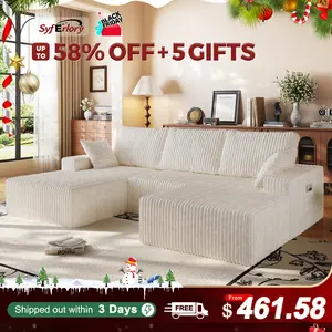 108" Soft Flannel Cloud Modular Sofa with Chaise & Ottoman — Boneless No-Assembly Sectional, Flexible L/U-Shape, Deep-Seat 3-Seater for Living Rooms & Apartments