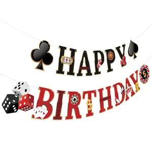 1Pcs Las Vegas Poker Theme Birthday Pull paper Banner – Dice & Chip Garland for Casino Style Party Decor, Gambling Theme Celebration Supplies, Photo Booth Backdrop, Backdrop Decoration