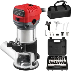 Router, 6.5 Amp 1.25  Compact Router Tools for Woodworking, 13000-33000 RPM Hand Trim Router with 15 count 1/4" Bits Set, 6 Variable Speeds, Edge Guide, Roller Guide