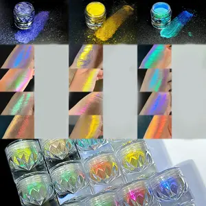 One Chameleon Glittering Eye Shadow Powder Fairy Powder Polarizing Powder DIY Eye Shadow Glittering Powder Metal Super Fluorescent Powder Chrome Blue Purple Bright Powder Multi-function Makeup Product, Highly Pigmented Shades Shimmer