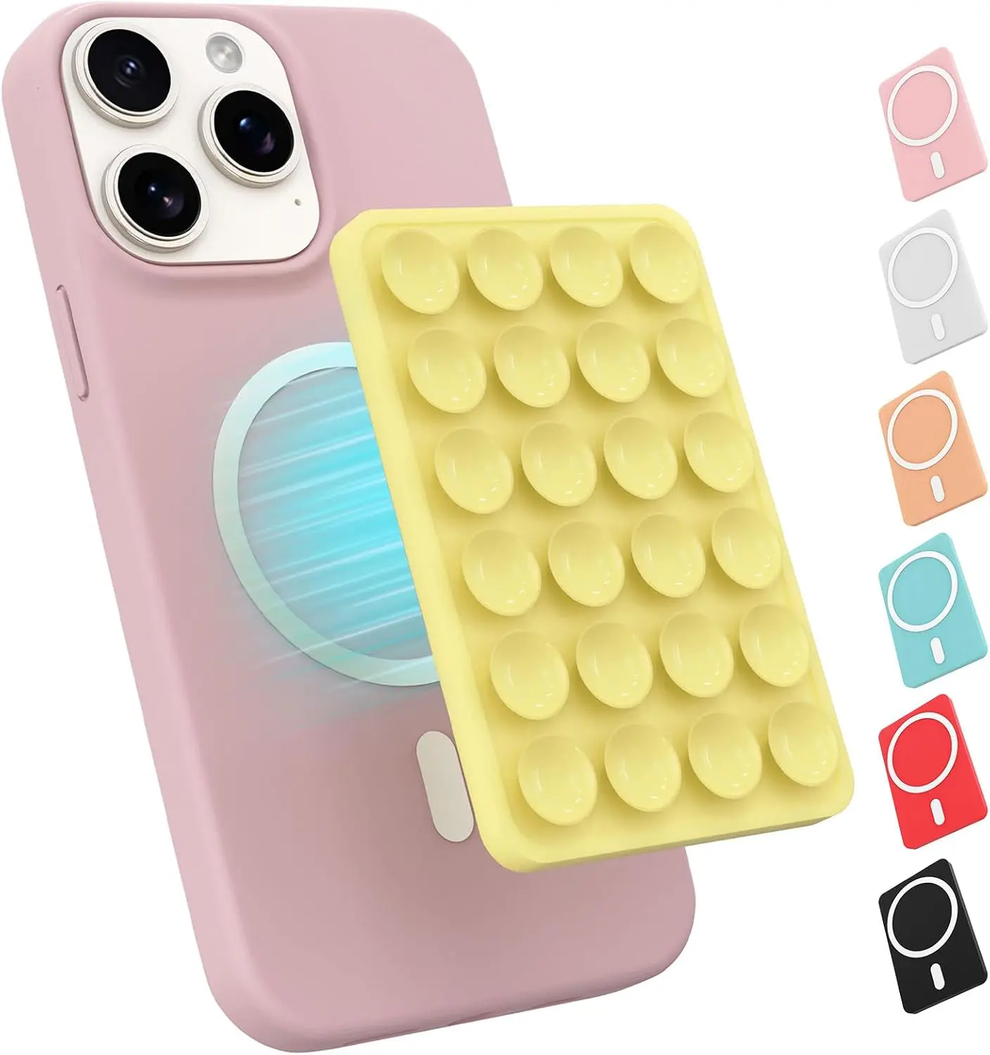 Suction Phone Mount for MagSafe Case, Octob Cup Buddy Sticky Phone Grip Holder for ,Removable Hands-Free Selfie/Video for  & Instagram Influencer/Creator (Yellow)