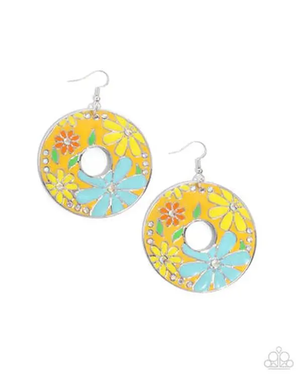 Embroidered Yellow Earrings, Everyday Wear Rings, Bling Aesthetic Costume Jewelry with Rhinestone Accents & Bold Flair, One Individual Ring