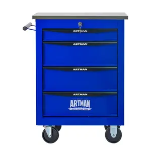 4 Drawers Multifunctional Tool Cart with Wheels,Metal Rolling Tool Cart Storage for Garage Workshop Warehouse Repair Shop--With  Stainless Steel Roof- BLACK&BLUE