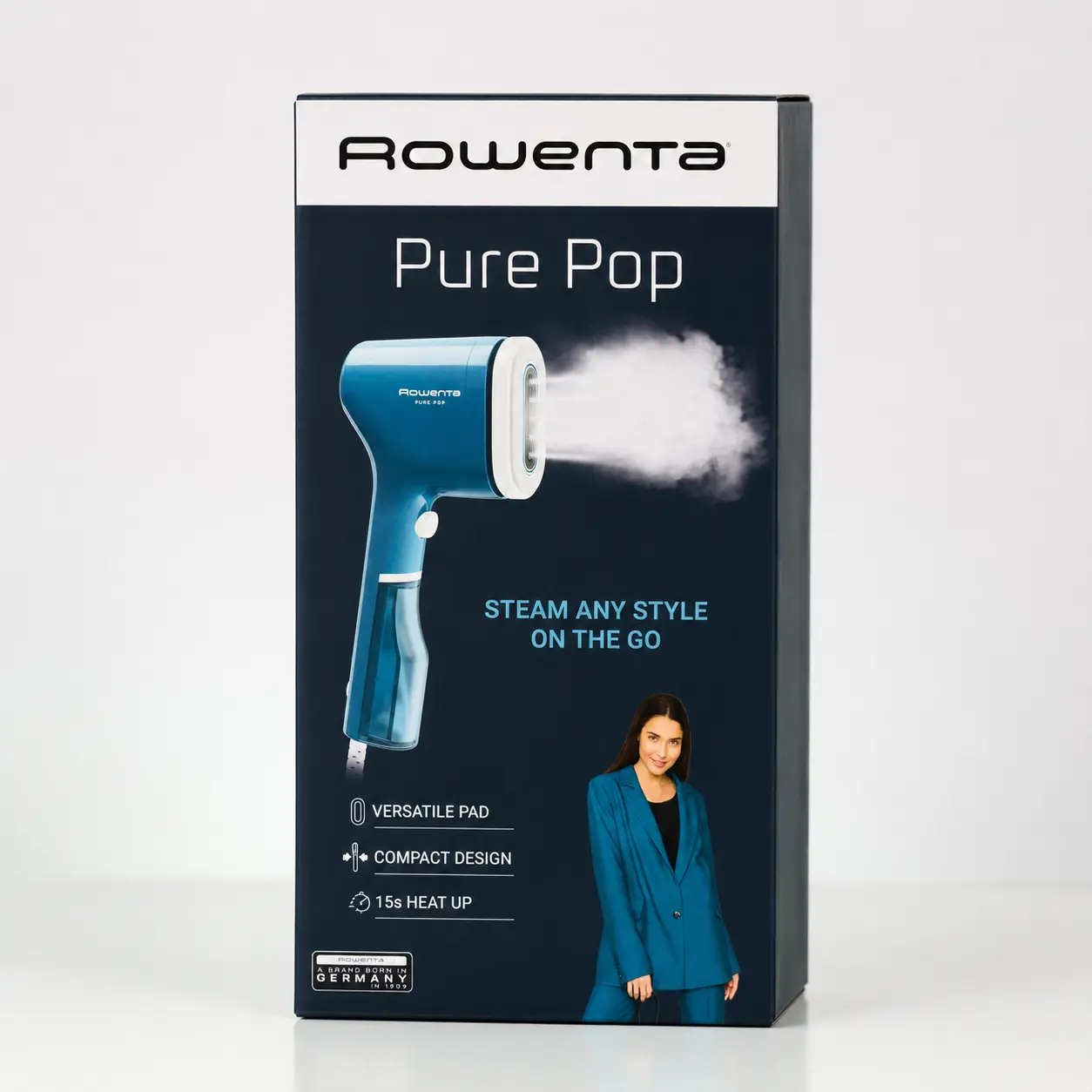 Rowenta Pure Pop Handheld Garment Steamer for Clothes | Portable Travel Fabric Steamer | 15-Second Heat Up | Blue