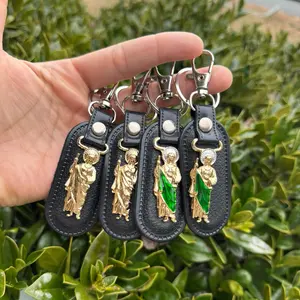 Llavero San Judas Tadeo Color Verde y Oro Keychain with Gold and Green Designs, Includes Two Charms, Unique Pattern