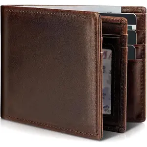 Mens Wallet Genuine Leather Bifold RFID Blocking Wallet for Men with 1 ID Window 13 Card Holders 2 cash pockets 1 Gift Box