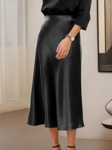 Women's Solid High Waist A Line Skirt, Elegant Fashion Casual Zipper Skirt for Work Office Business, Ladies Clothes for All Seasons, Flared Skirt Design, Solid Color Skirt, Formal Fashion Skirt