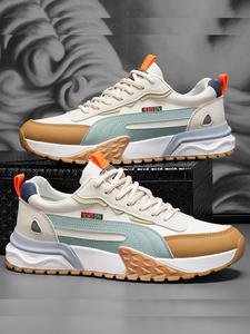 men's patchwork lace up low top sneakers, casual breathable comfortable sports running shoes, lightweight stylish running shoes for daily training & jogging