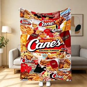 Raising Cane's Chicken Fingers Collage Blanket, Modern Fast Food Print Throw, Comfortable Home Textile Blanket for Sofa Bed Travel
